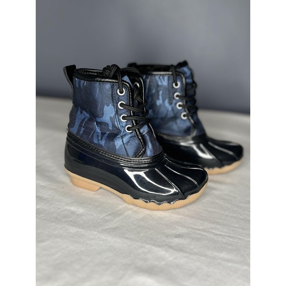 Epicstep Boots Kids Size 8 Black Blue Camo Duck Boot Rain‎ Snow Lace Up Rubber